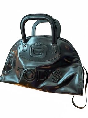 Vintage TOD’S Black Smooth Leather Bowler Bag - Classic Embossed Logo
